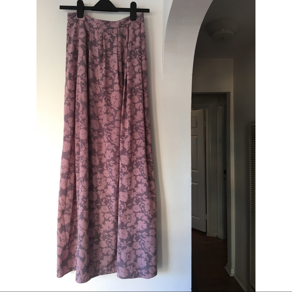 Printed Blush Pink and Lavender Boho Maxi Skirt